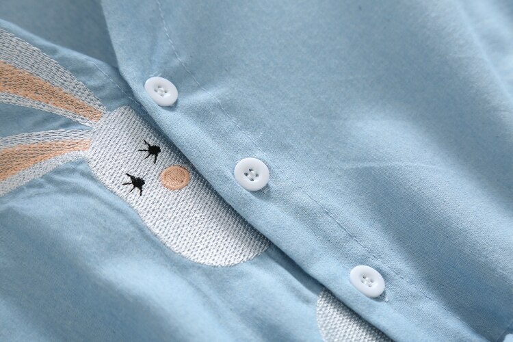 Women's Rabbit Embroidery Blue Cotton Dress