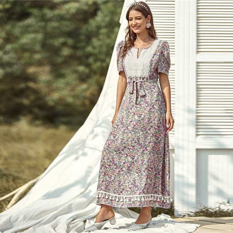 Floral Printed Belted Maxi Dress for Women