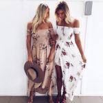 Women's Bohemian Floral Printed Off Shoulder Dress