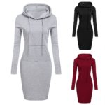 Women's Solid Color Hooded Knee-Length Dress
